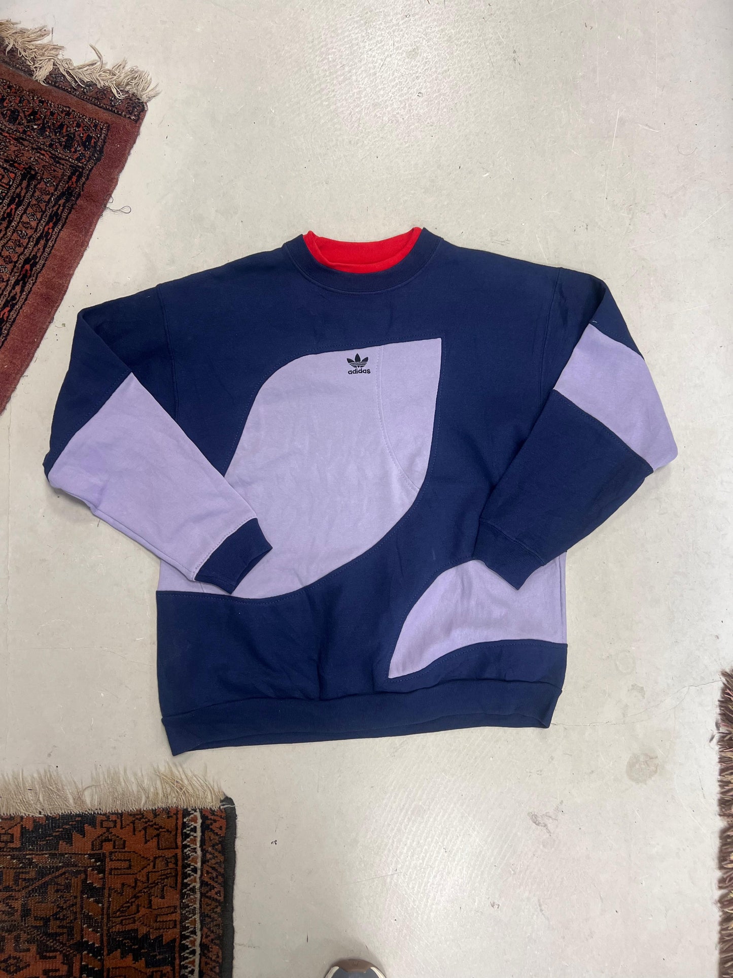 Vintage Adidas Colourblock Sweater Navy & Lilac | Dames L Heren M