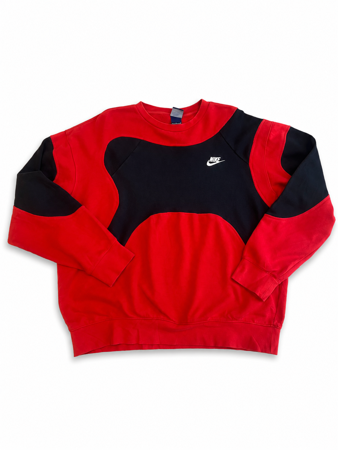 Reworked Nike Sweater Heren L Dames Oversized XL Rood Zwart