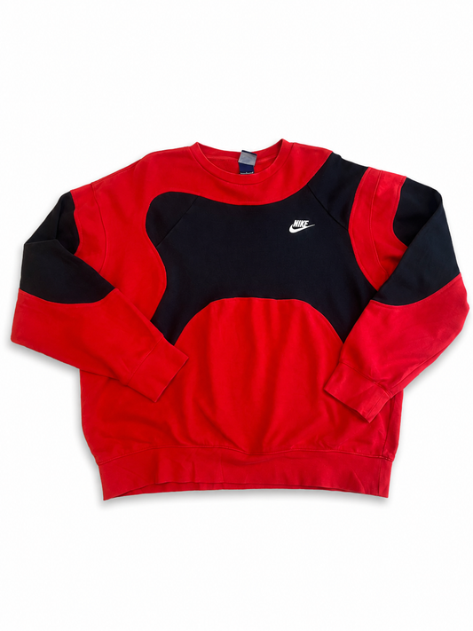 Reworked Nike Sweater Heren L Dames Oversized XL Rood Zwart